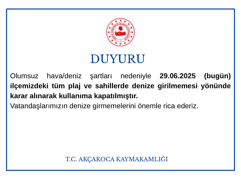 Tüm Plaj Ve Sahillerde Denize Girme Yasağı